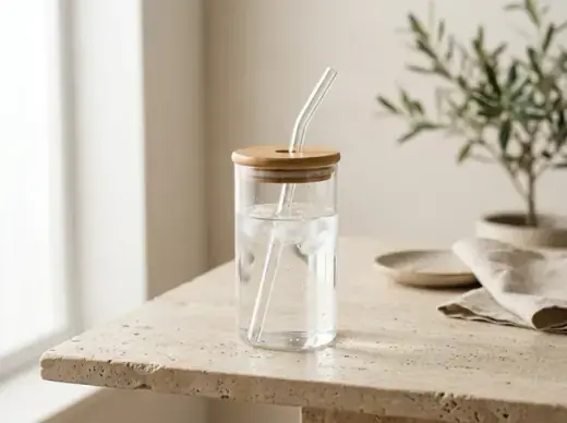 Glass Tumbler Borosilikat Tutup Bambu