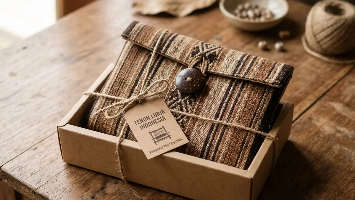 Pouch batik elegan dan dompet tenun tradisional bertali rami untuk souvenir pernikahan