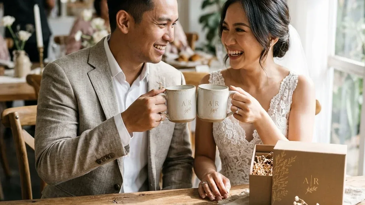Koleksi souvenir pernikahan modern dan minimalis dengan desain elegan dan bersih
