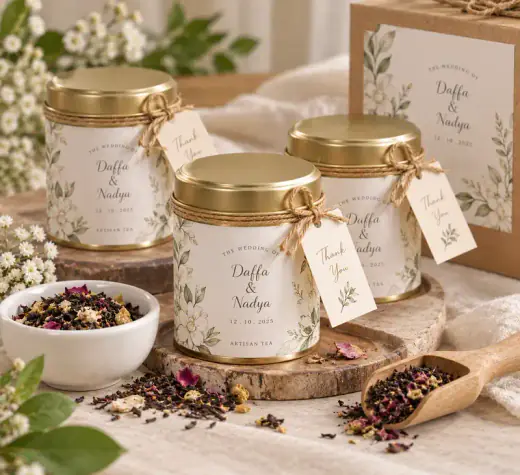 Kaleng Teh Artisan Logam Tutup Gold