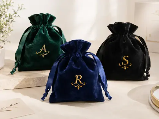 Pouch Serut Beludru Velvet Bordir Monogram